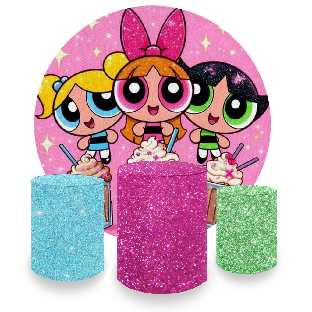 Capa Painel Redondo + Capa De Cilindro Tema Meninas Super Poderosas 02 em Oferta na Shopee