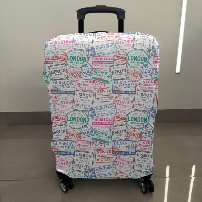 Capa Elástica Protetora De Mala De Estampa Travel Carimbo De Países
