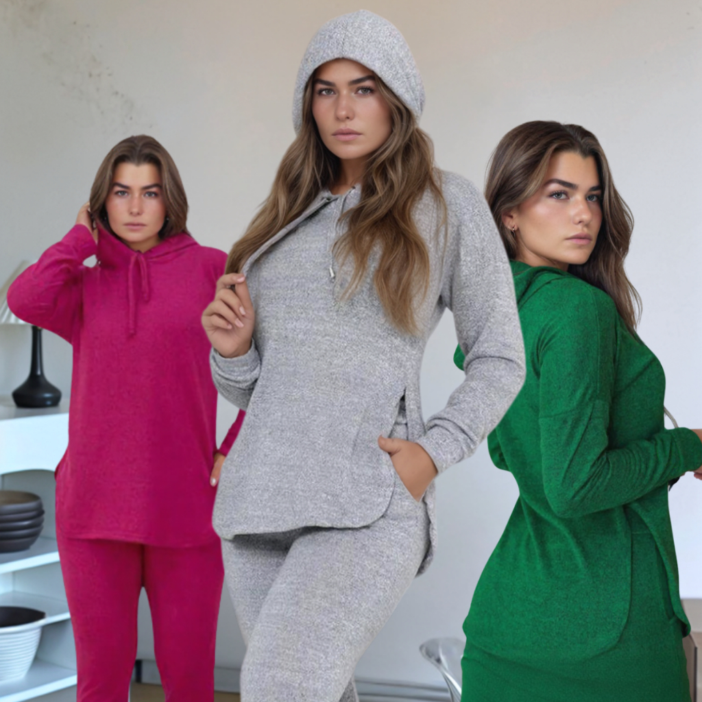 Casaco e Calça Feminina Lanzinha Conjunto Blusa Com Capuz e Calça Com Bolso