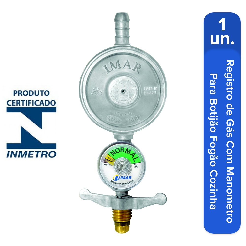 Registro de gás Regulador de pressão Botijão de gás 13 kilos Manometro selo do inmetro