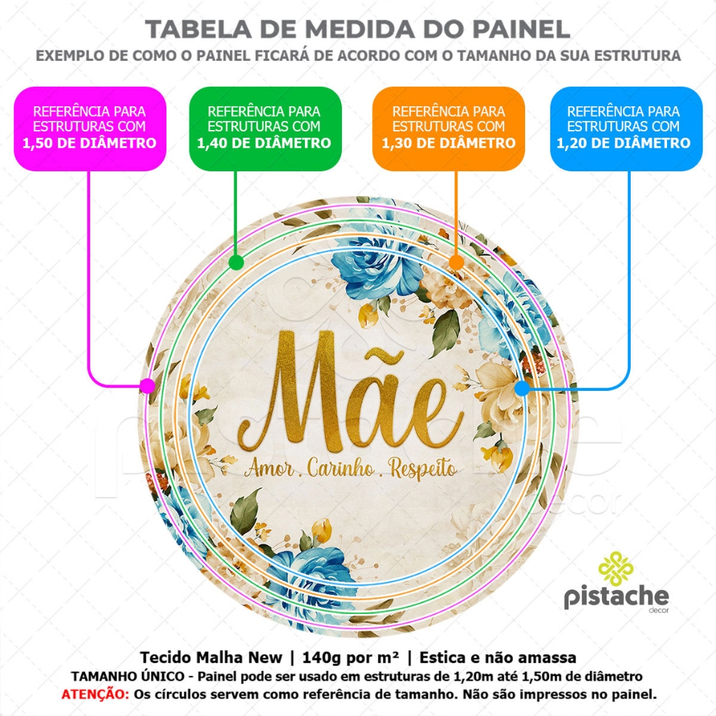 Detalhes do Painel Redondo Dia das Mães Decorativo 1,50x1,50m para Festa Sublimado C/Elástico