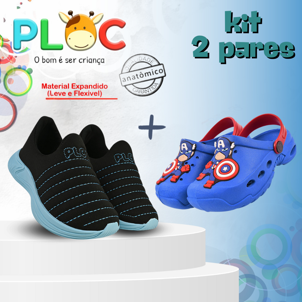KIT INFANTIL 2 PARES - 1 TÊNIS COLORS MENINO + 1 SANDÁLIA CAPITÃO BABY  (Bab50 AZUL ROYAL ...