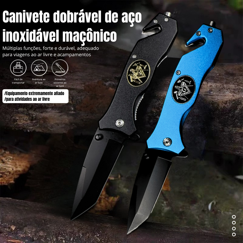 Canivete de Sobrevivência Semiautomático Maçônico de Bolso – Multifuncional