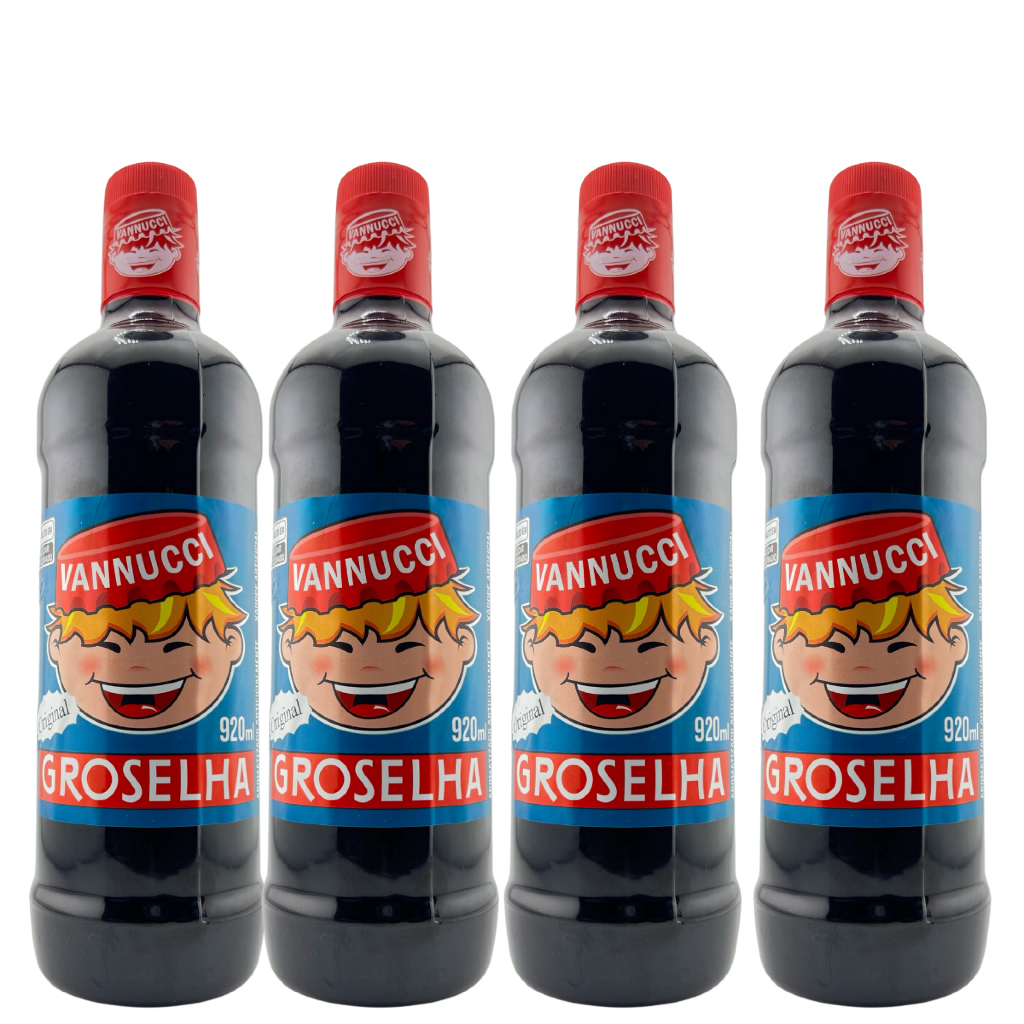 Kit 4 Xarope de Groselha Vannucci Tradicional 920ml Raspadinha Milkshake Bolos Sucos Coquetéis