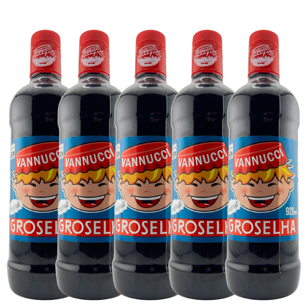 Kit 5 Xarope de Groselha Vannucci Tradicional 920ml Raspadinha Milkshake Bolos Sucos Coquetéis