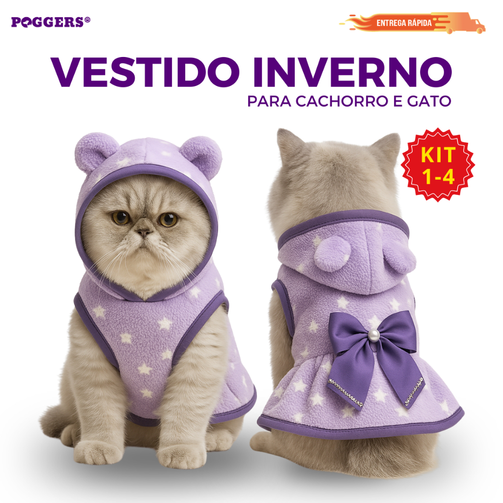 Roupa Roupinha Pet Vestido Inverno Frio Soft para Cachorro e Gato Inverno Diversas Estampas