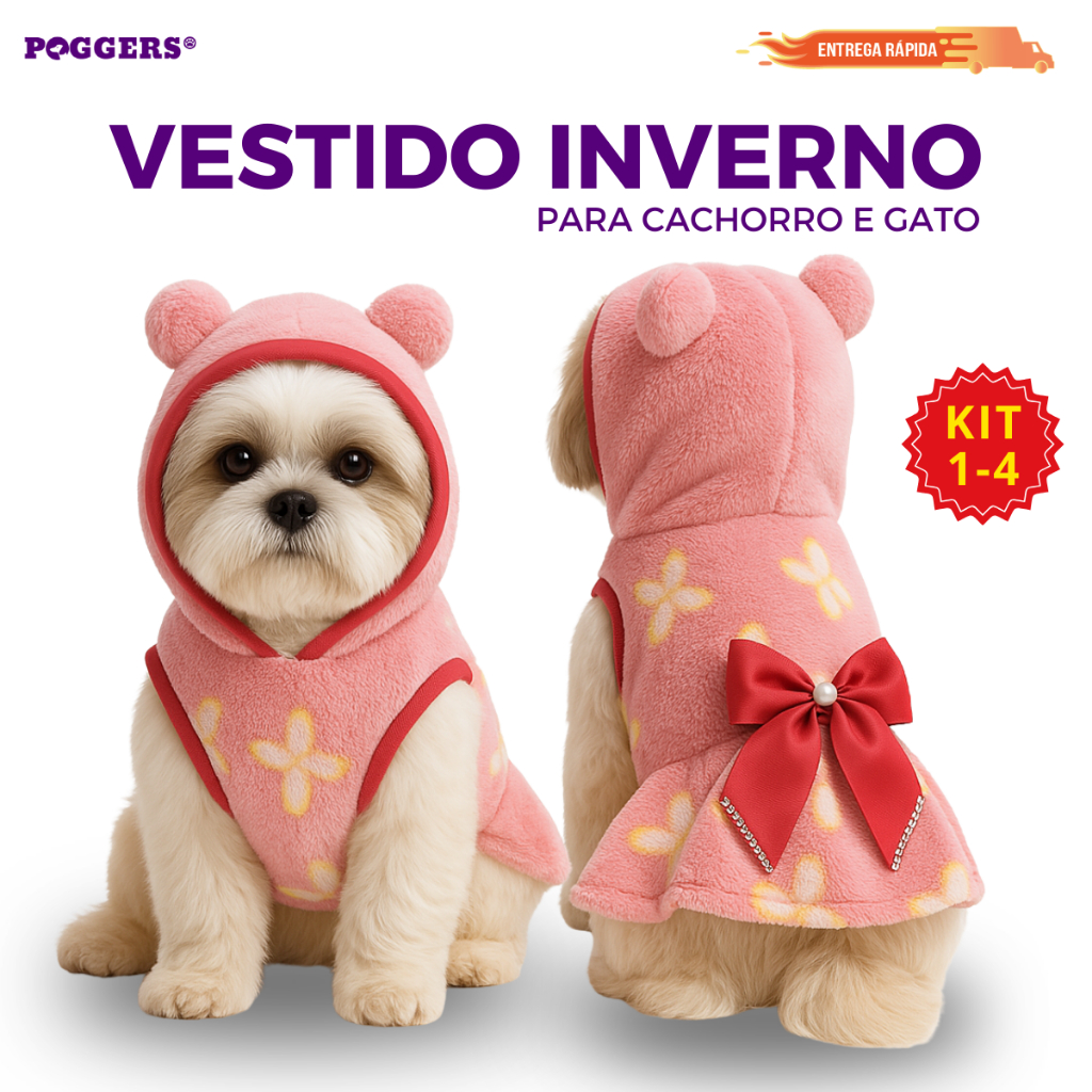 Roupa Pet Roupinha Vestido Inverno Frio Soft para Cachorro e Gato Inverno Diversas Estampas