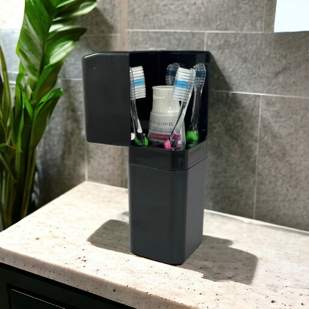 Porta Escova com Compartimento Tampa e Espaço para Pasta Pia Parede Banheiro