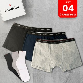 Kit 4 Cuecas Boxer Masculina Algodão Sandrini + 2 Pares Meias Cano Longo em Oferta na Shopee