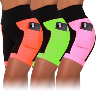 Kit 3 Bermudas Fitness Feminina Com Bolsos Laterais Blackout Zero Transparencia. em Oferta na Shopee