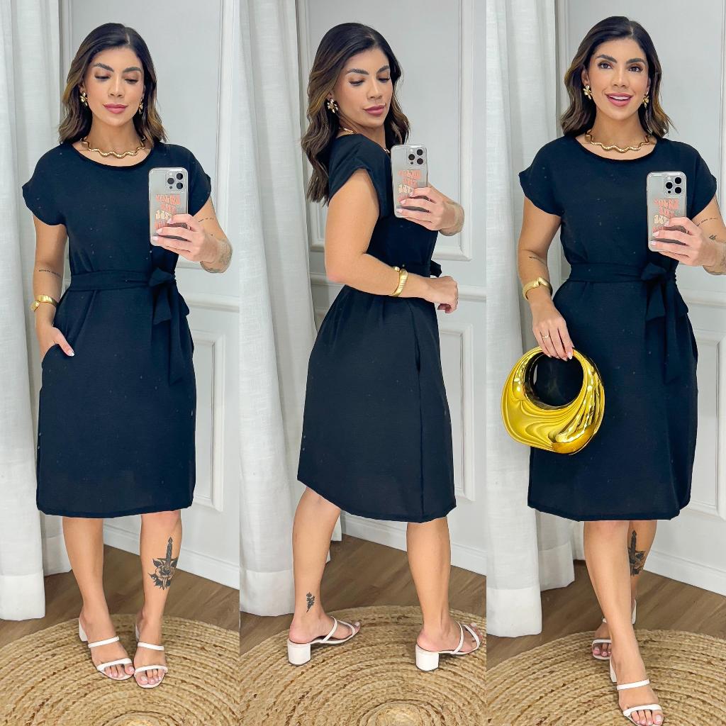 Vestido Midi Confortavel / Feminino Duna / Corda No Cinto em Oferta na Shopee