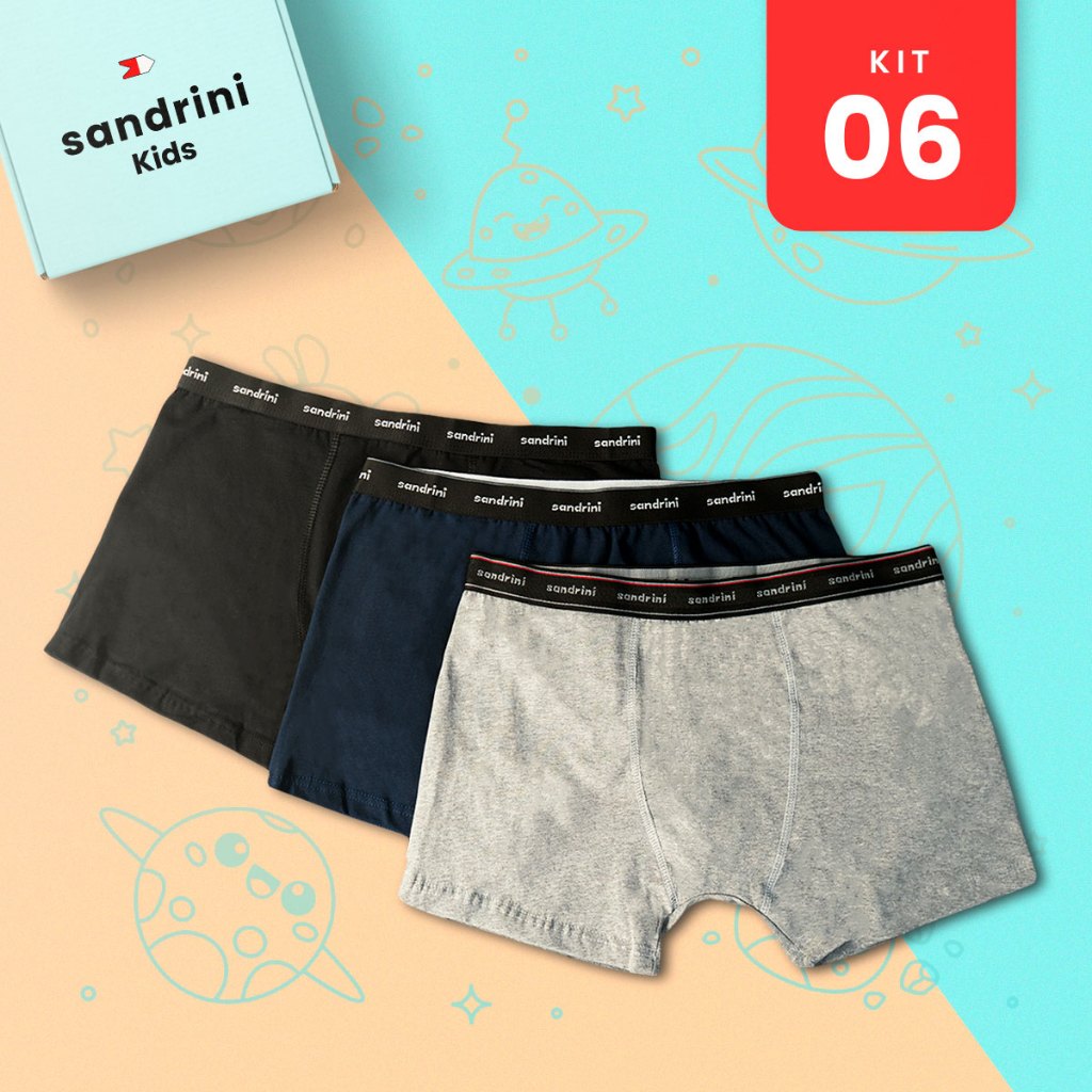 Kit 6 Cuecas Boxer Crianças Malha Infantil Sandrini