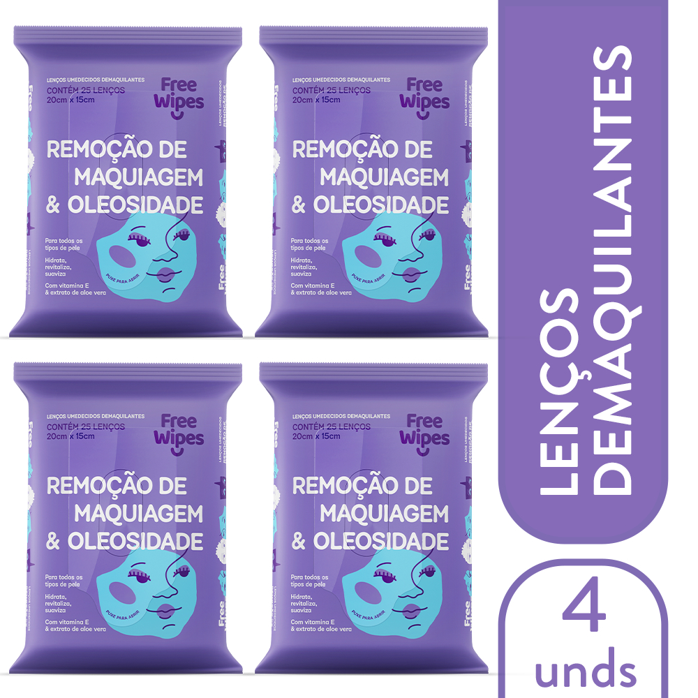 Kit 4 Pacotes de Lenço Umedecido Demaquilante Free Wipes em Oferta na Shopee