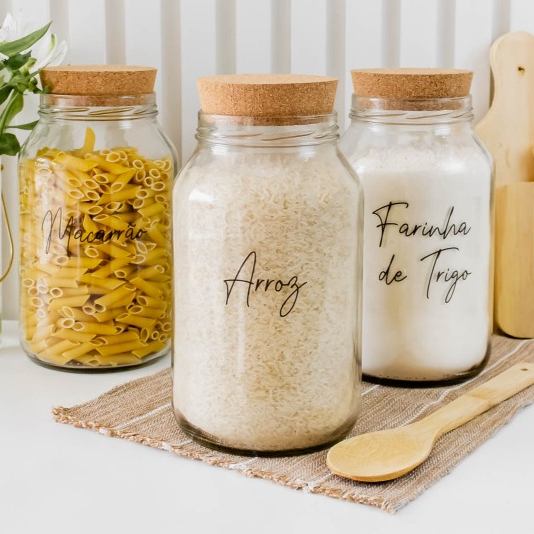 Pote de Vidro 3,2L c/ Rolha | Arroz, Feijão, Açúcar, Farinha, Biscoitos, Macarrão