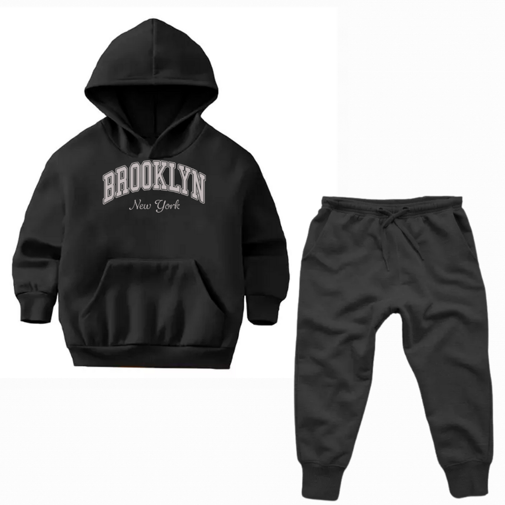Conjunto de frio moletom infantil e Juvenil estampado Brooklyn com capuz