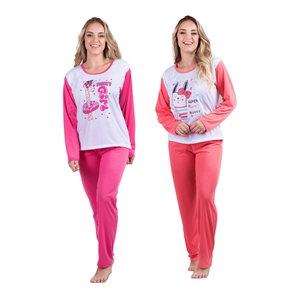 Kit 2 Pijamas Conjunto Colorido Manga Longa Calça Inverno Noite Confortável Dormir Estampada Promoção Para Revenda 314 em Oferta na Shopee