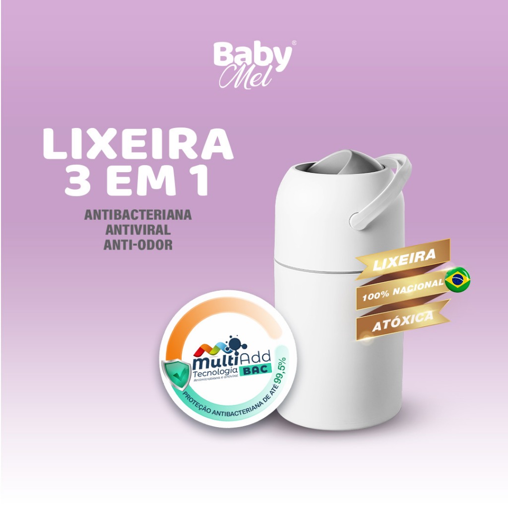 Lixeira Mágica Anti Odor  Baby Mel  Para Quarto do Bebê, Banheiros,  Fraldas e  Pet