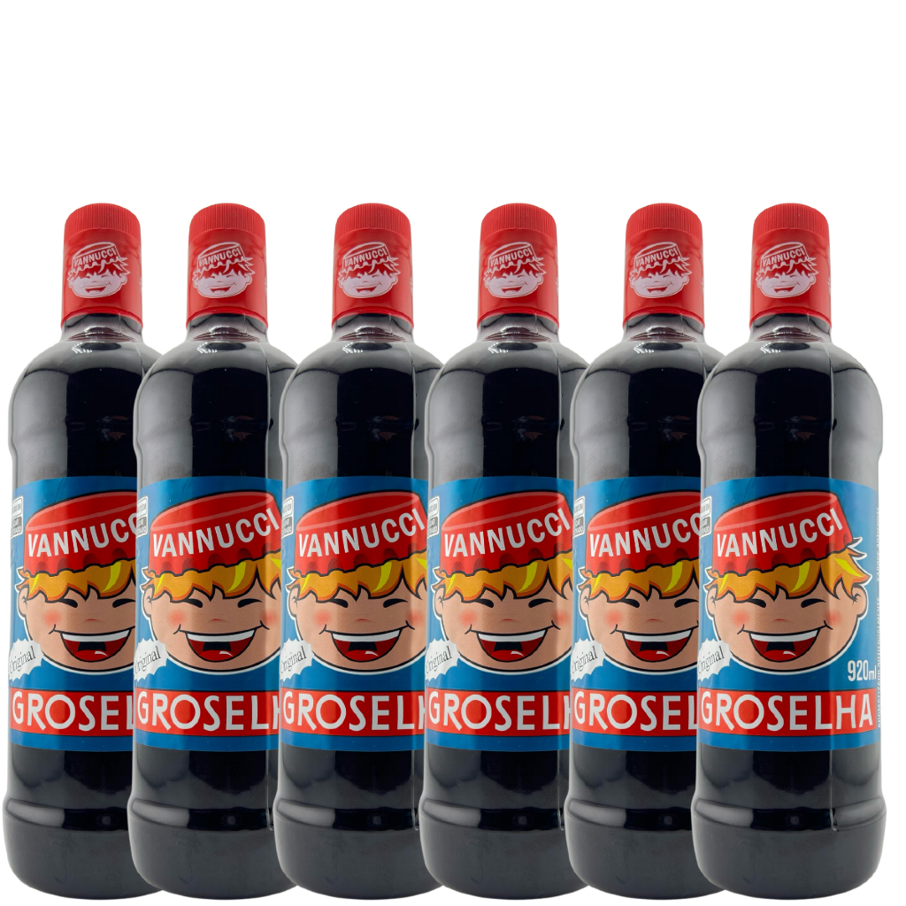Kit 6 Xarope de Groselha Vannucci Tradicional 920ml Raspadinha Milkshake Bolos Sucos Coquetéis