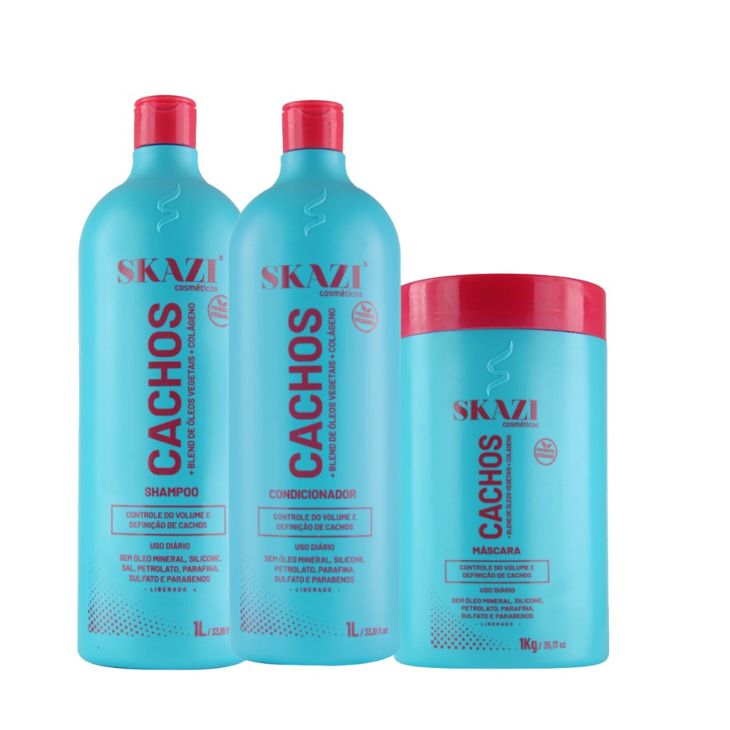 Kit Skazi Vegano Cachos Shampoo, Condicionador E Máscara Cachos Liberado 1L