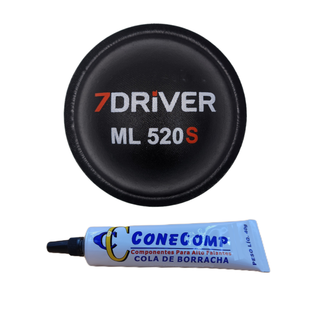 Protetor Calota 7Driver ML 520S Tetinha 95mm Tampografado Para Alto Falante + Cola Borracha Preta 40g