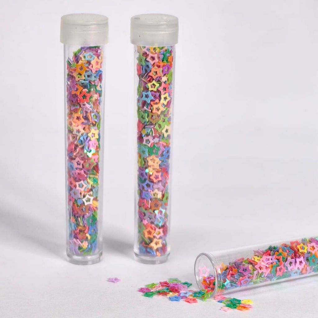 Tubos Glitter Miçanga Decoração Artesanato Miçanga Escolar Glitter Estrela Flor 8 gramas em Oferta na Shopee