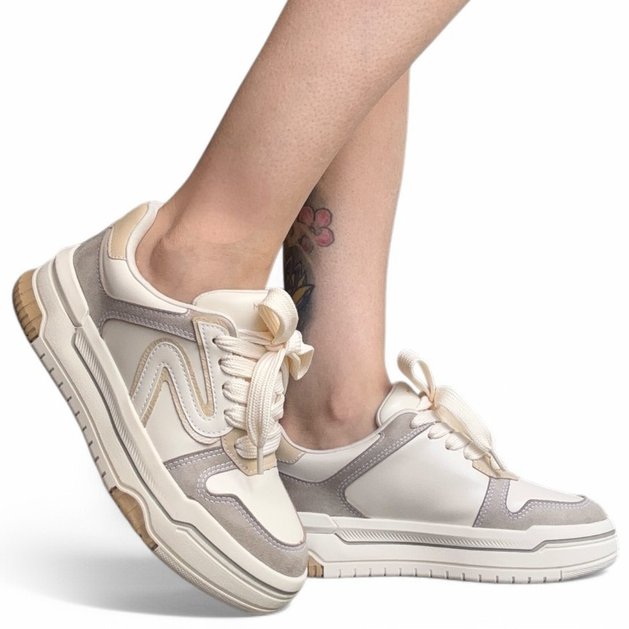 Tênis Feminino Sola Alta Creme Com Cinza Ramarim 2594103-10 em Oferta na Shopee