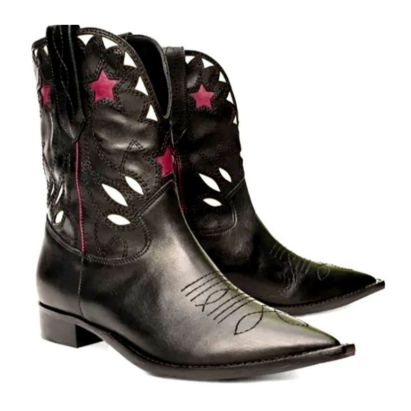 Bota Feminina Couro Legítimo Estilo Western Texana Cano Médio Bico Fino Confortável e Estilosa