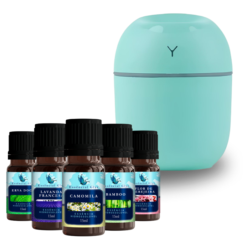 Aromatize e Hidrate Seu Espaço com Nosso Kit Premium 5 Essência Glyz + Umidificador
