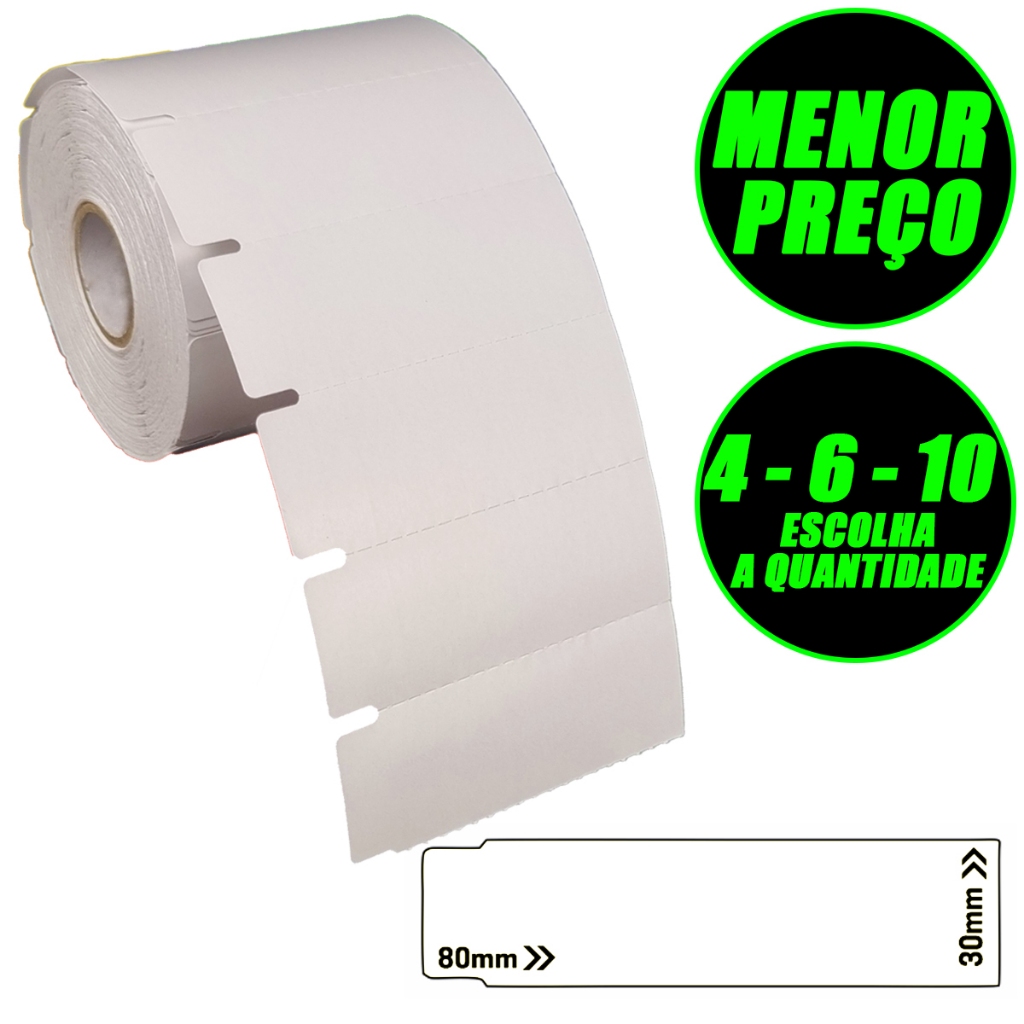 Rolos Etiqueta Gôndola 80x30 Couche Cartão Gap Zebra Argox Elgin Pacote Com 4 6 10 Rolo Branca  30m