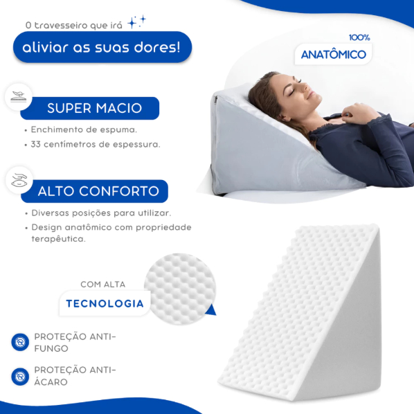 Travesseiro Encosto Triangular Repouso Ideal para Leitura, refluxo, circulação | Capa Com Ziper.