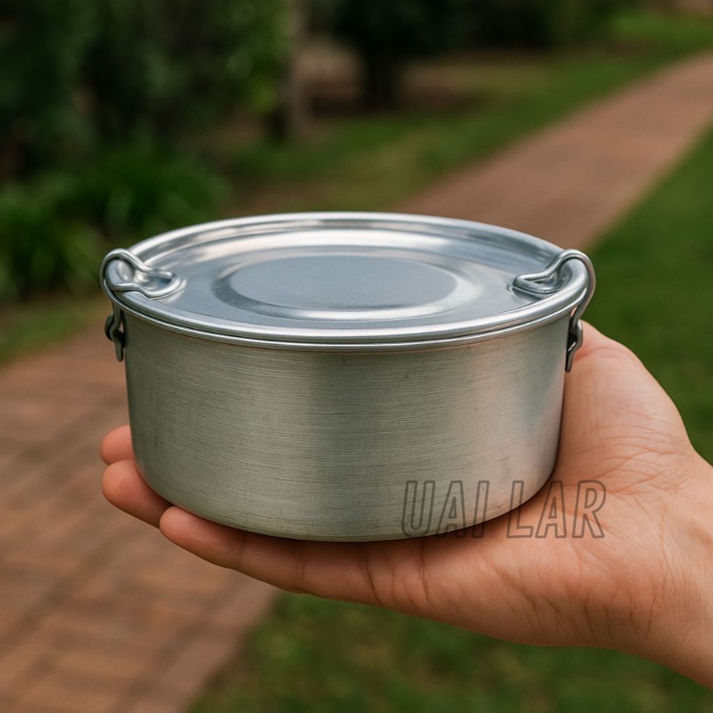 Marmita pequena 12 cm marmitinha com travas e tampa alumínio polido multiuso boia fria banho maria fogão almoço janta em Oferta na Shopee