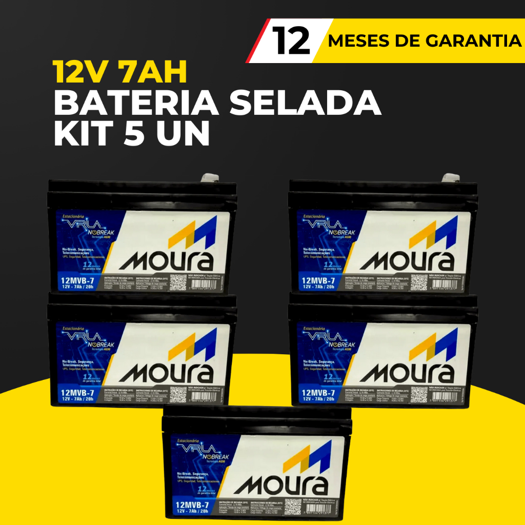 Kit 5 Bateria Moura 7Ah 12V Nobreak Alarme Energia Solar