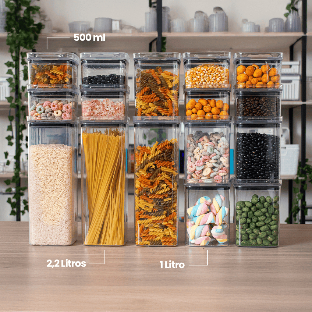 Kit Potes Herméticos em Acrílico Cristal Empilhável, Organizador Porta Mantimentos com Vedação