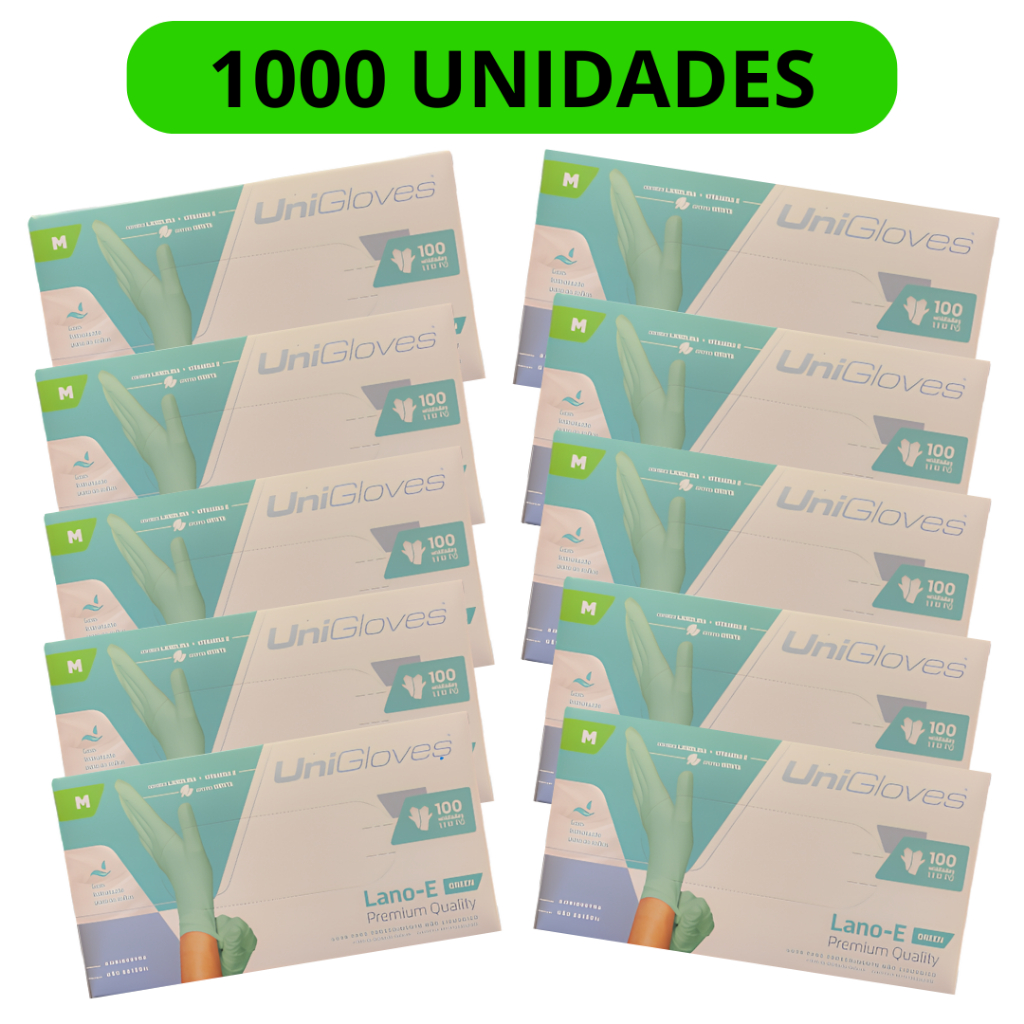 kit 10 cxs Luva Látex Sem Pó Lano E Green Unigloves procedimento PROTEÇÃO E HIDRATAÇÃO C/1000 em Oferta na Shopee