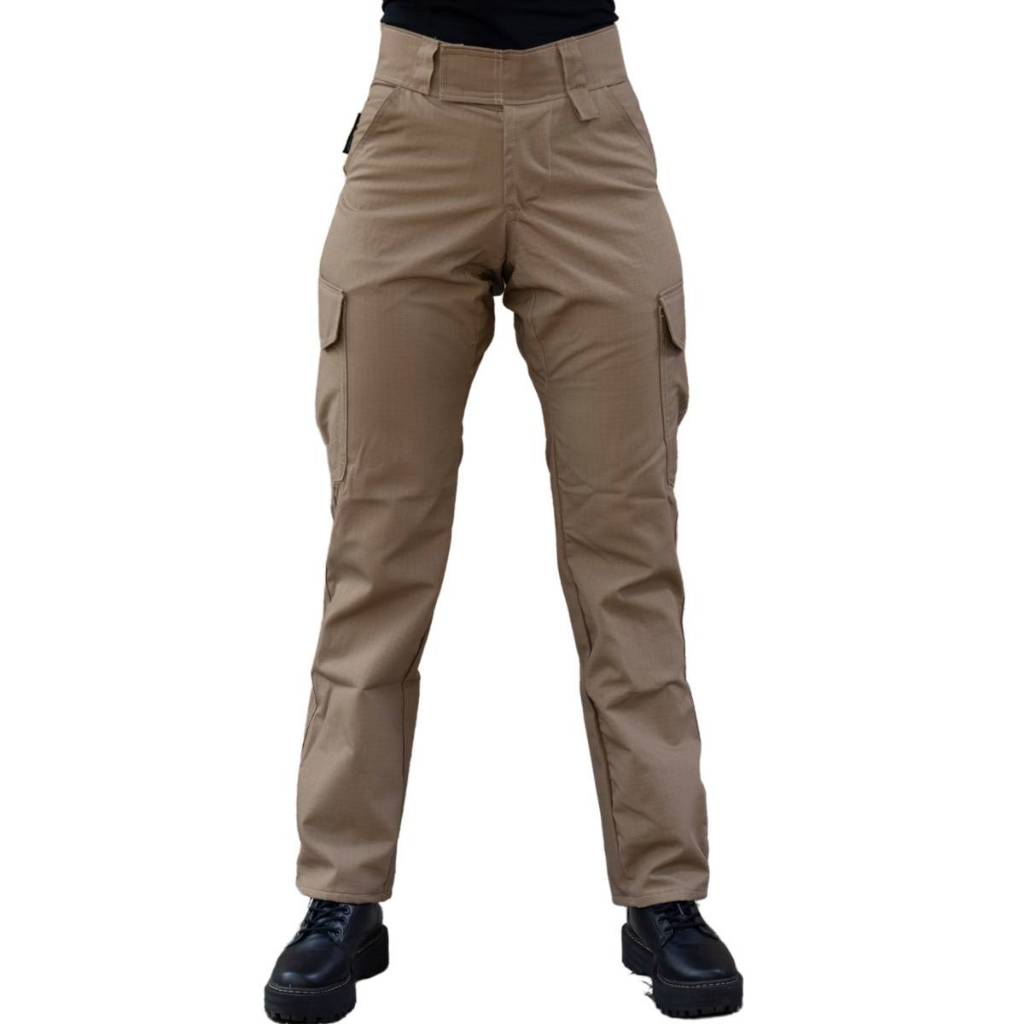 Calça Tática Feminina Ripstop Profissional Bombeiro Civil Farda Uniforme Operacional Cáqui Bege