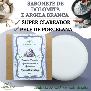 Sabonete Clareador de Dolomita e Argila Branca e Óleo de Rosa Mosqueta Pele de Porcelana 90g em Oferta na Shopee