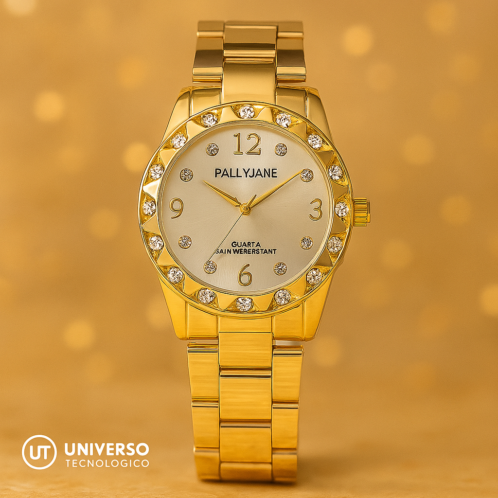 Relógio Feminino Dourado Banhada a Ouro 18k A Prova D'água de Quartzo em Aço Inoxidável Pallyjane Guke- - PROMOÇÃO