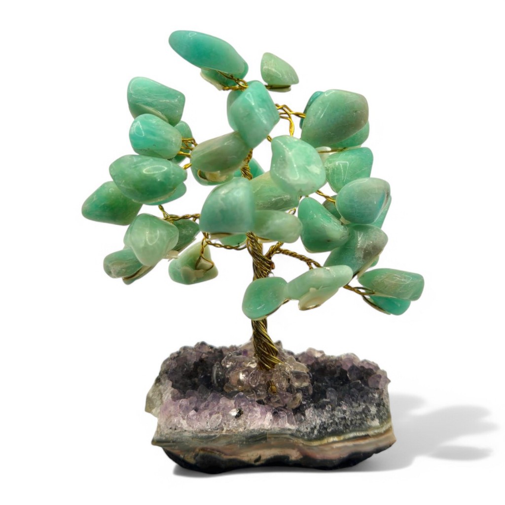Árvore De Pedra Amazonita Com Base Drusa Ametista 100% Natural