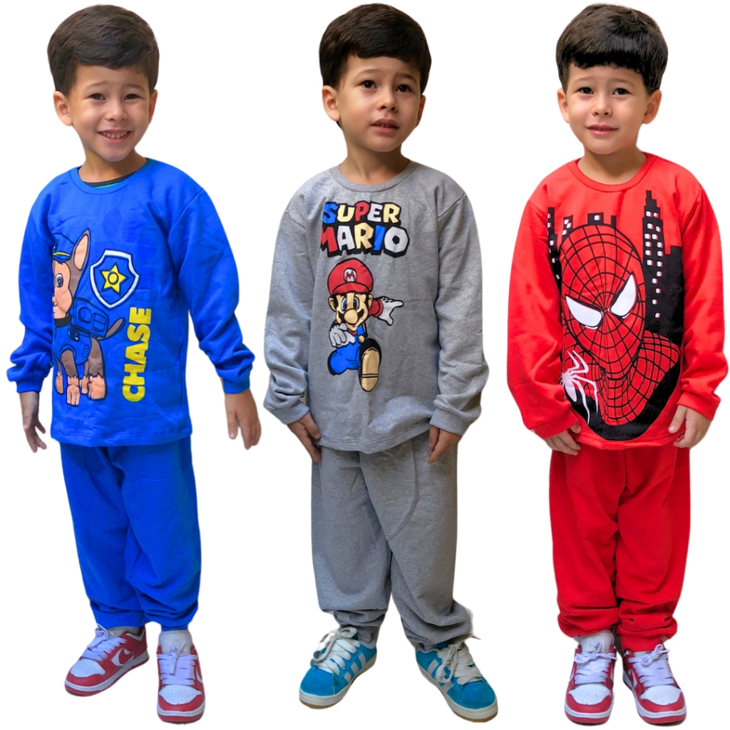 Conjunto moletom infantil masculino gola redonda flanelado