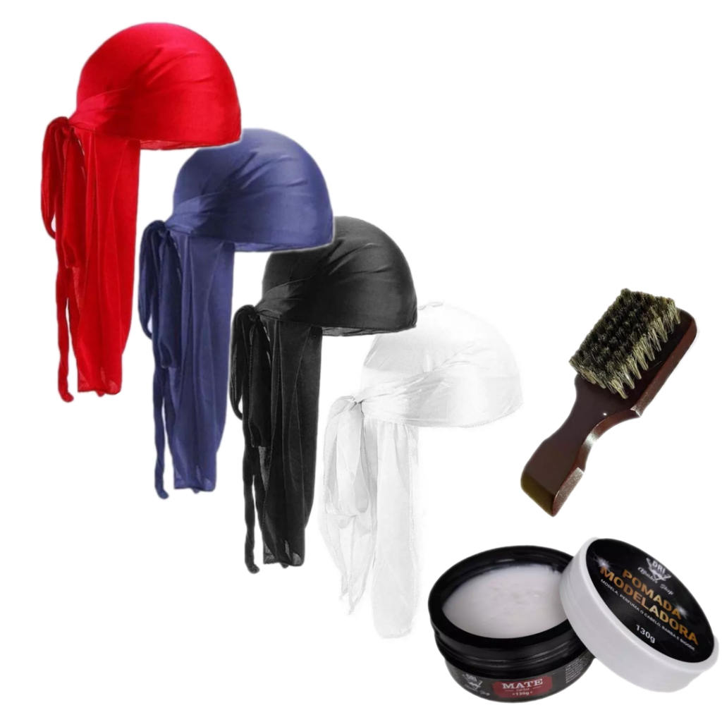 Kit 3 Durag + Escova Dupla Waves + Pomada Modeladora