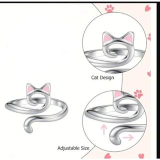 Anel Ajustável Gatinho Orelha Rosa CodT53 Acessório Feminino Anel Ajustável Estiloso Amantes de Gato Anel Cat Anel Minim