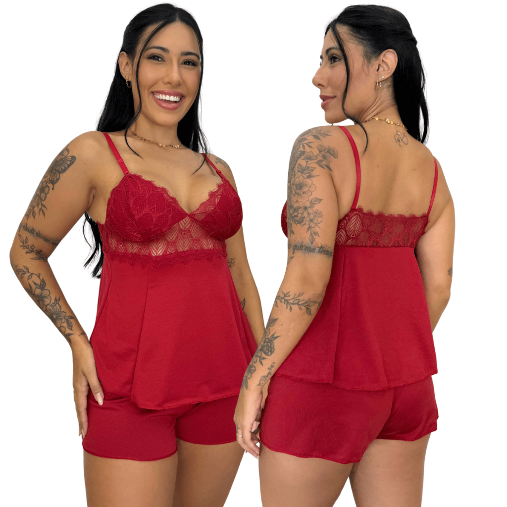 Baby Doll Short Doll Luxo Delicado Detalhe em Renda Sexy Feminino Pijama Linha Noite em Oferta na Shopee