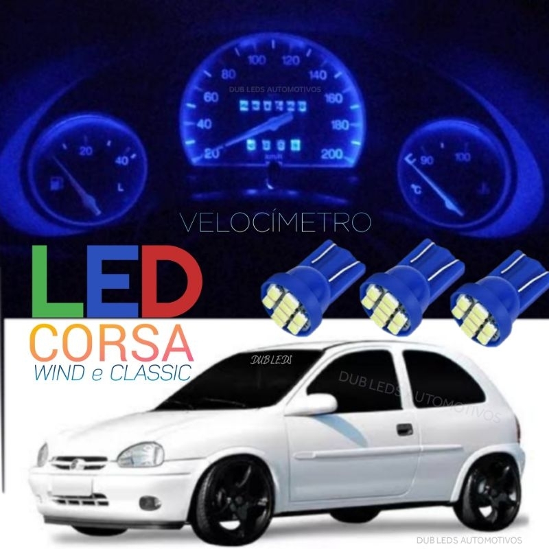Led Painel Corsa Wind Led pingo T10 Azul 3 Peças