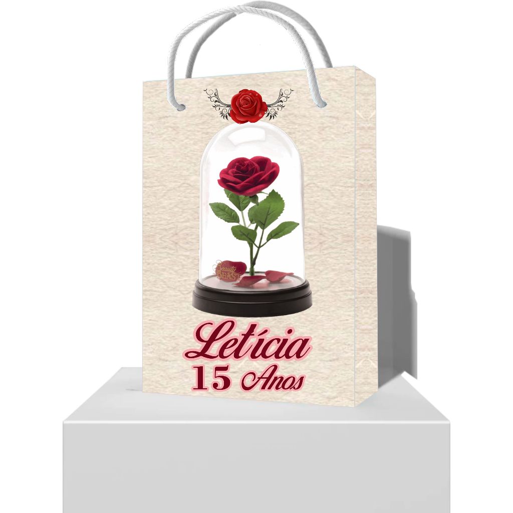 Sacolinha Festa de Aniversário 15 Anos Debutante A Bela e a Fera - Sacola Personalizada 15 Anos