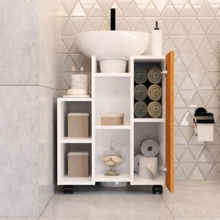 Armarinho Gabinete de Banheiro Com Porta e Rodinhas De Coluna Para Pia em Oferta na Shopee