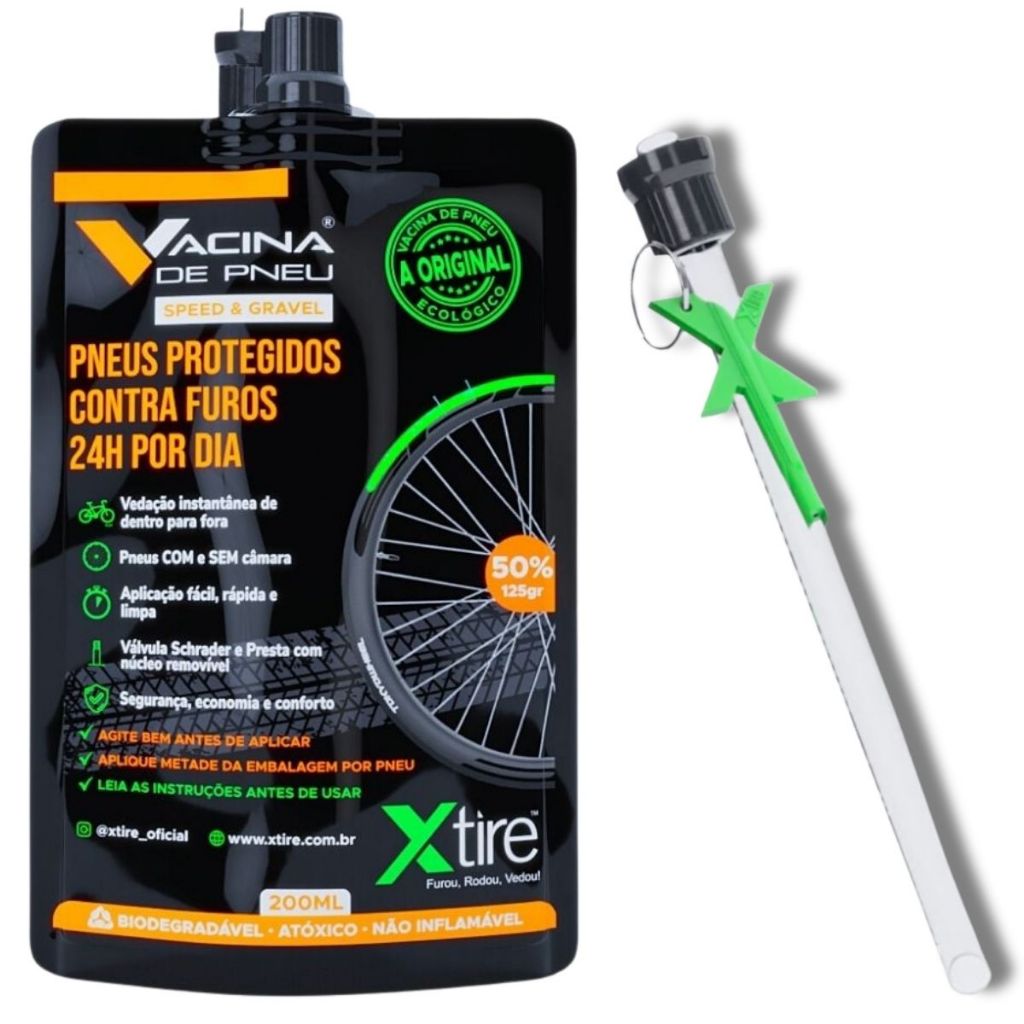 Vacina de Pneu Xtire Para Bicicleta Bike Speed & Gravel Selante de Pneu Antifuro 200ml
