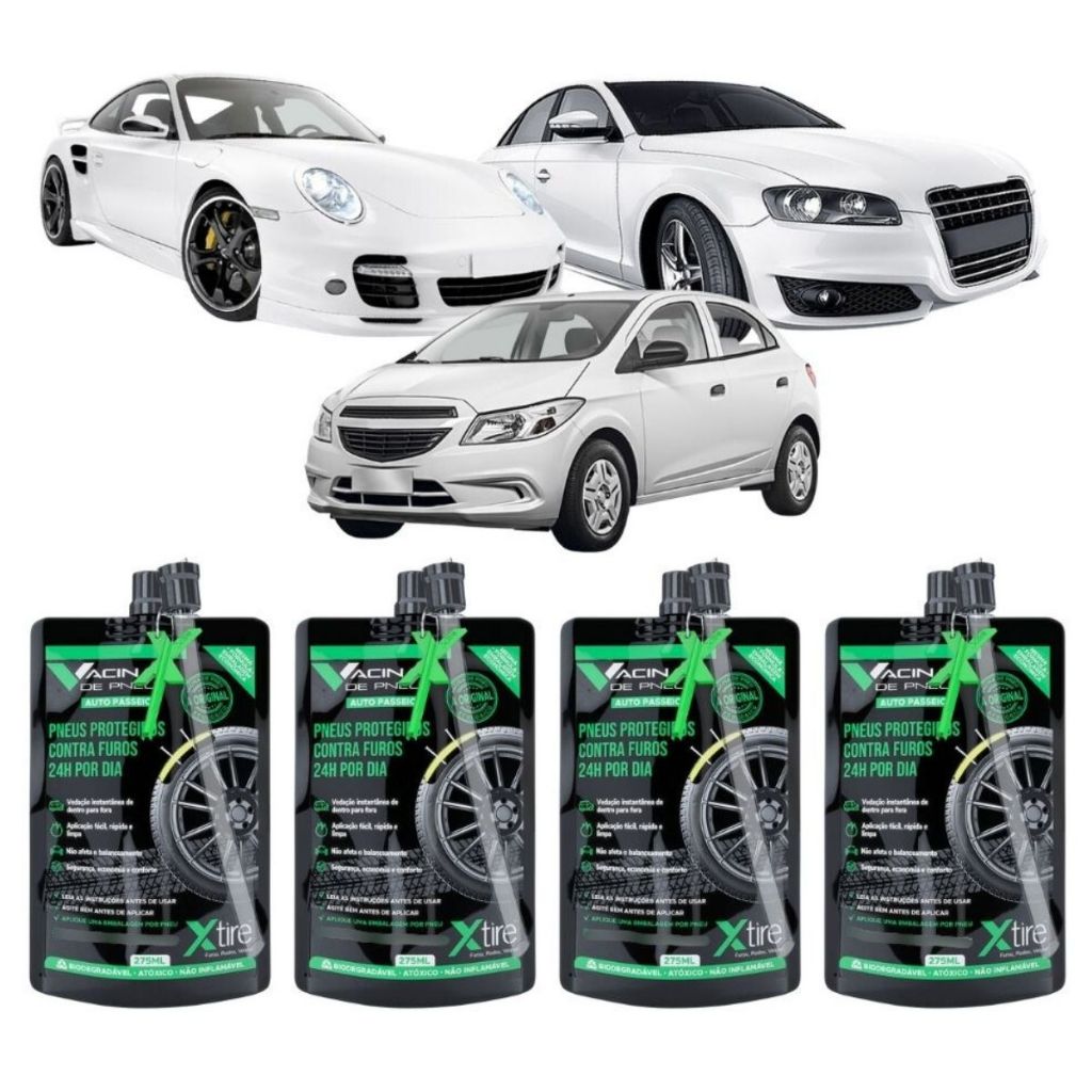 Kit 4 Vacina de Pneu Xtire Auto Selante de Pneu Para Carro Hatch Sedan