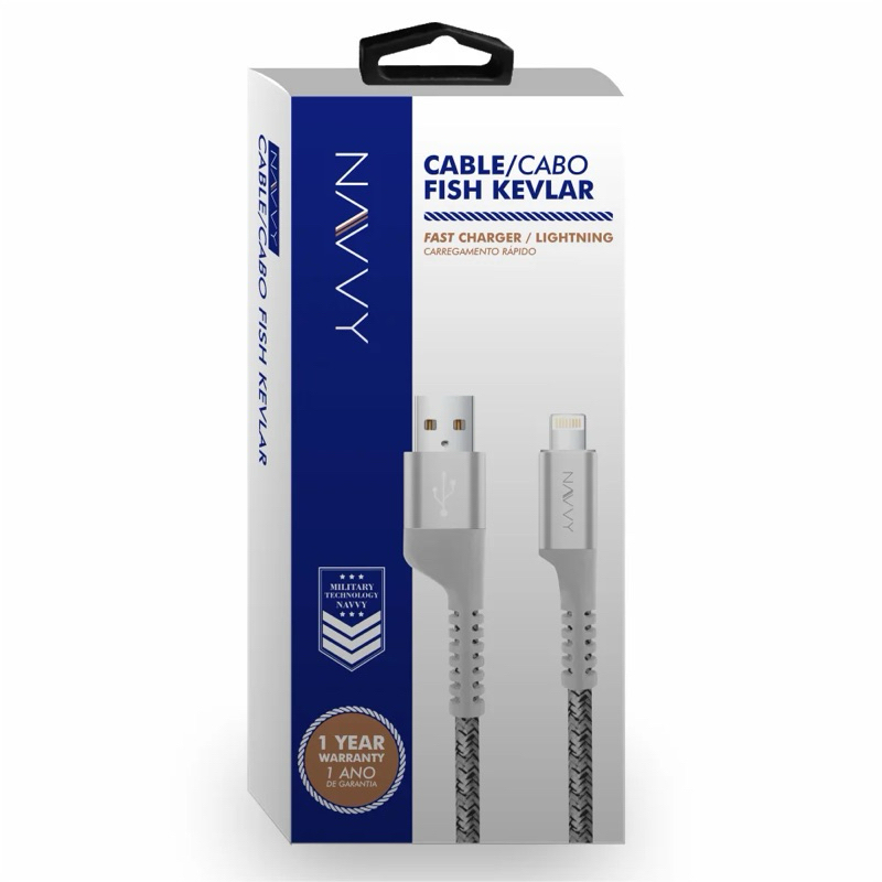 CABO NAVVY KEVLAR BRANCO 1M USB - Tipo C/Lighting