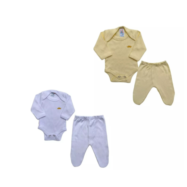 Kit 4 Peças - Bebê Prematuro 2 Body + 2 Calça Algodão Reborn