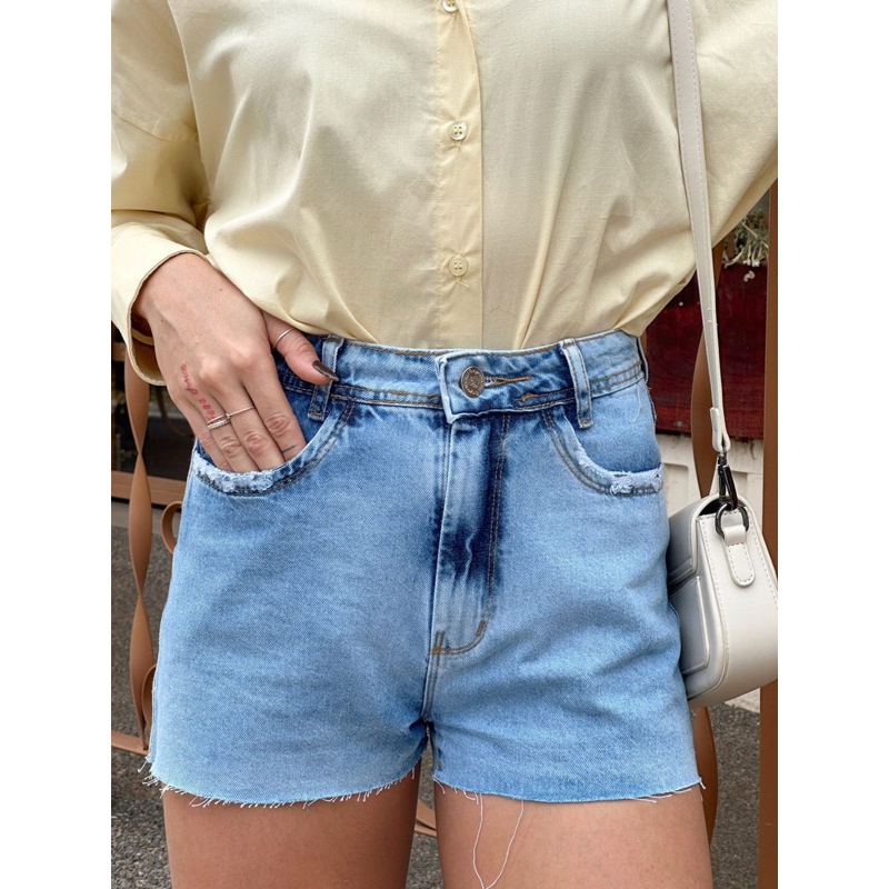 Short jeans  100% barra cortada a laser bolsos funcionais short confortável verão em Oferta na Shopee
